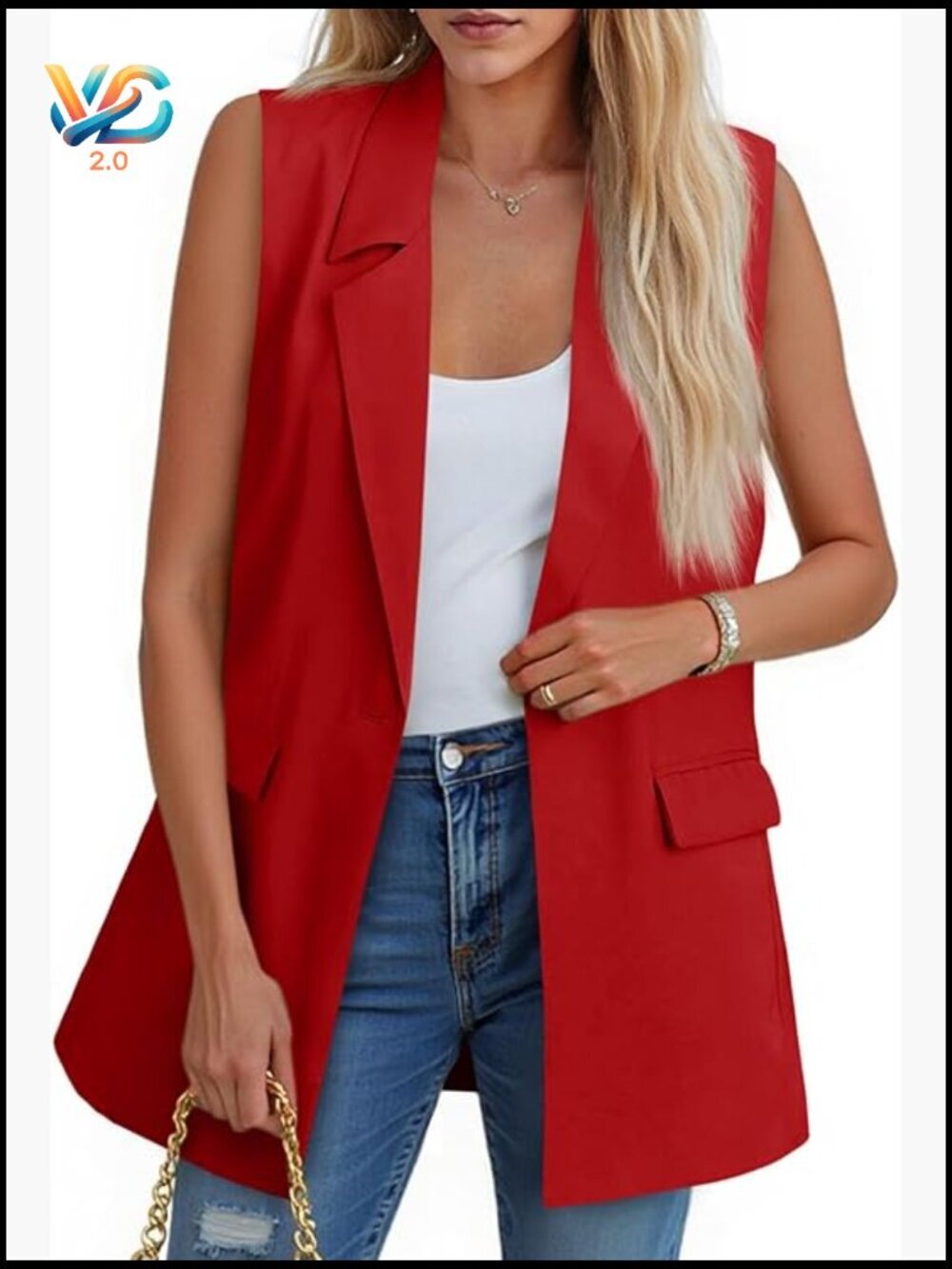 Sleeveless Blazer Vest Open Front Single Button Lightweight Summer Jacket